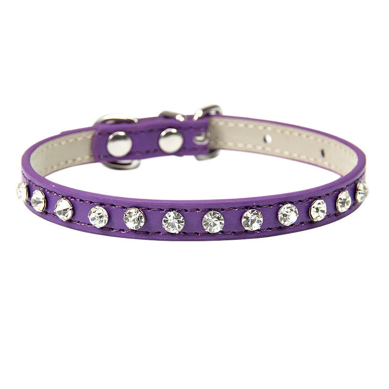 12 Colors Bling Rhinestone PU Leather Collar for Dog Cat Pet Accessories Crystal Diamond Dog Collar and Leash for Small Dogs