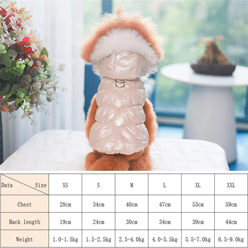 Fashion Winter Dog Down Jacket Warm Fleece Pet Coat for small Dogs Yorkshire Shih Tzu Luxury Fur Collar Puppy Clothes Outfits