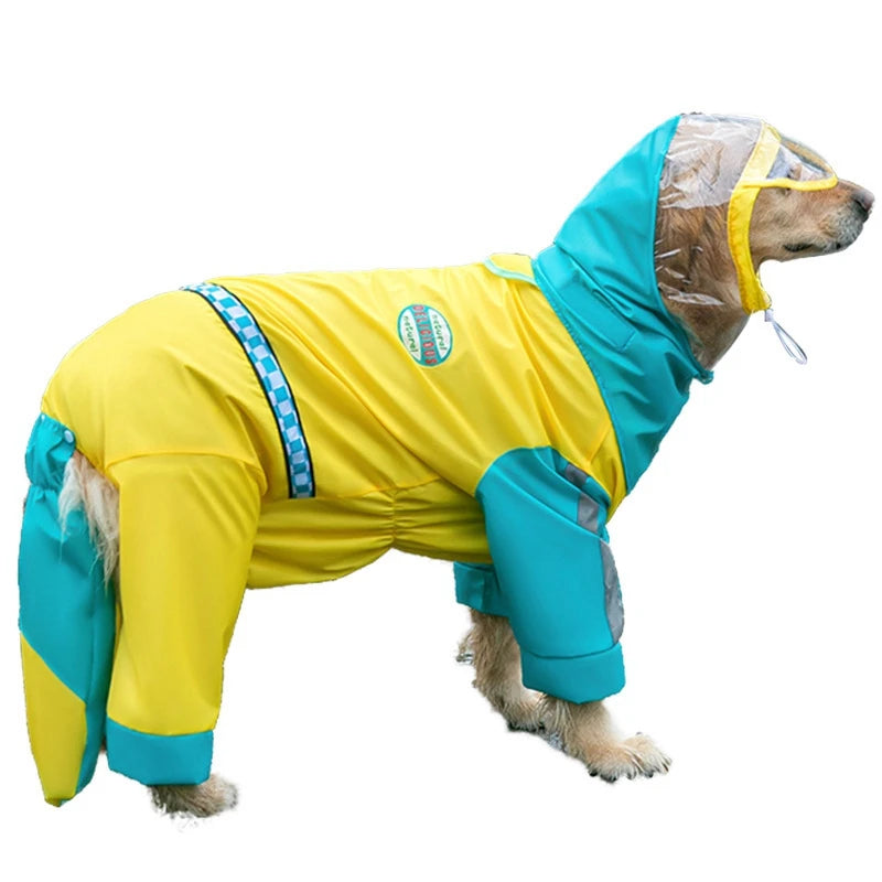 Dog Raincoat Waterproof Dogface Large Dog Rain Coat Jacket Reflective Adjustable Pet Dog Raincoat with Hood Pet Supplies