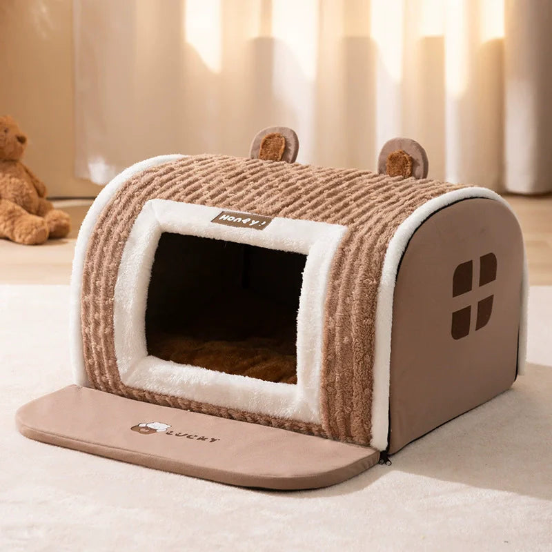 Cute Pet House with Foldable Soft Pet Bed Detachable Washable Pet Castle Suitable for Small Medium-sized Dogs and Cat Cave Nests