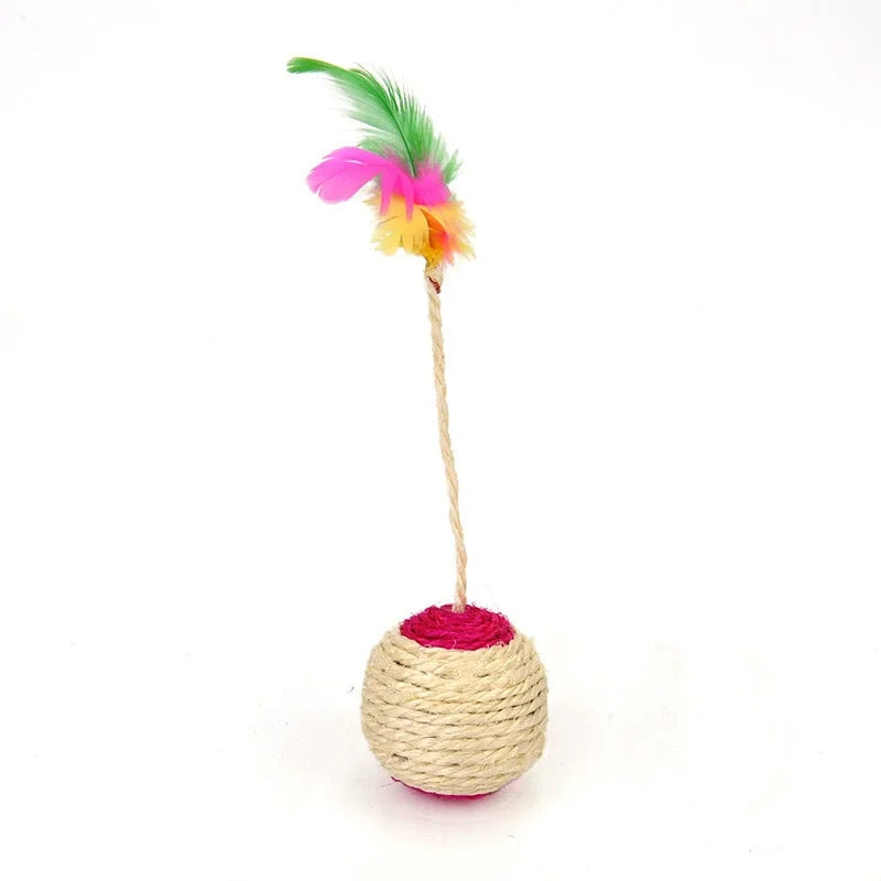 Interactive Cat Toy Sisal Scratching Ball With Feather For Chewing Grinding Teeth Training Durable Pet Toy Accessories Suitable