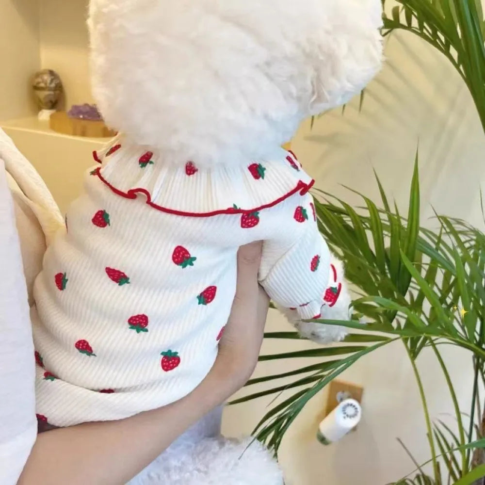 Pet Supplies Cute Pet Strawberry Base Shirt Fashion Breathable Pet Clothes Soft Cat Skirt Kittens