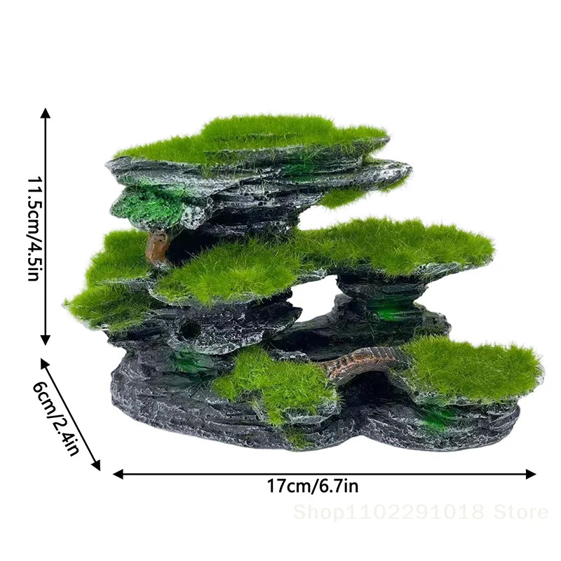 Aquarium Mountain View Stone,Aquarium View Stone, Mossed Aquarium Hideout, Submersible Resin Aquarium Decorations Large