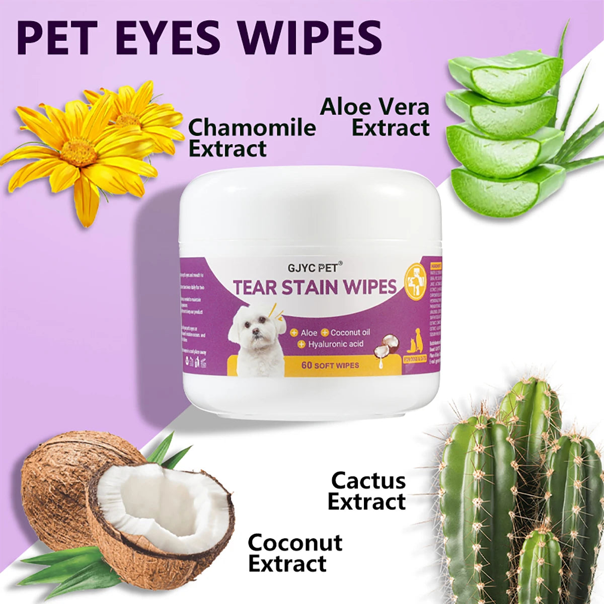 1-Pack Gentle Pet Eye Wipes - Plant Extracts No Irritation Tear Stain Remover for Cats Dogs Portable Eye Care Essentials