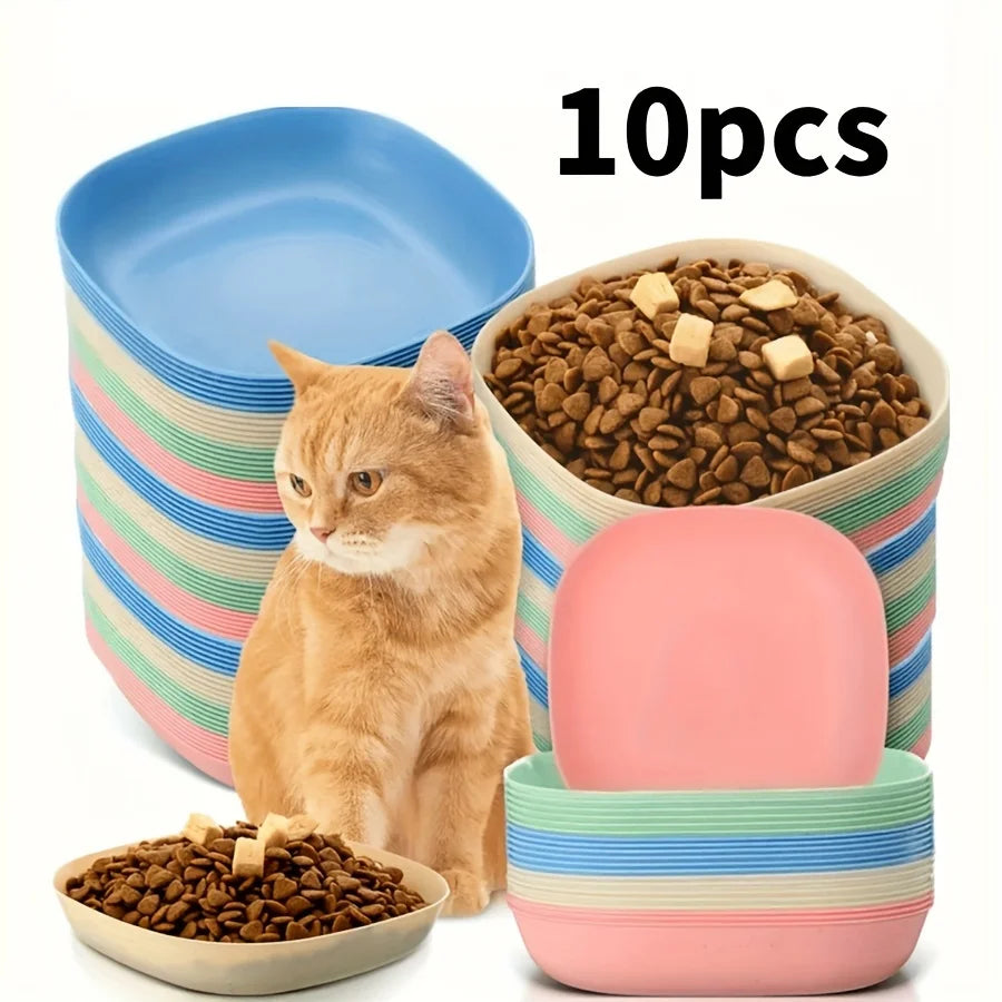 3/10/20pcs Non-Slip Plastic Cat Bowls Set Shallow Pet Food & Water Dishes Suitable for Kittens Short Leg Cat Ferrets Stray Cats