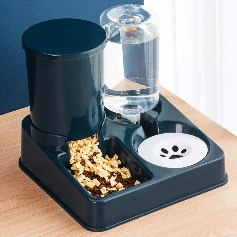 PawMate Automatic Cat Feeder And Water Dispenser Set - 2 In 1 Tilted Gravity Feeder And Waterer