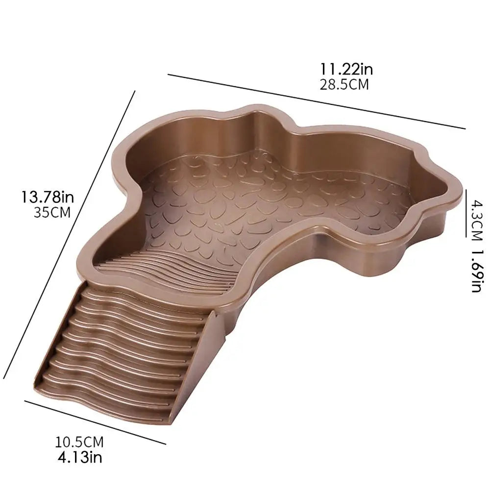 Reptile Bathing Pool with Ramp Turtle Soaking Tub Slip Proof Water Bowl for Tortoise Bearded Dragon Gecko Terrarium Decoration