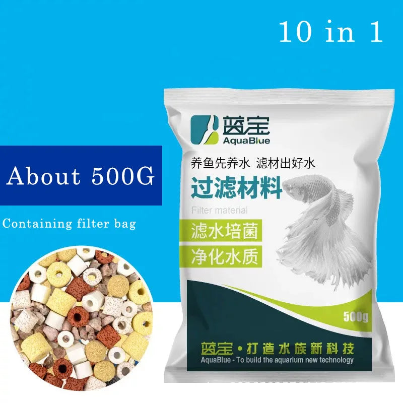 Aquarium Fish Tank Filter Media, Ceramic Rings, Activated Carbon Bio Balls, Clear Water with Free Filter Net Bag, 12 in 1