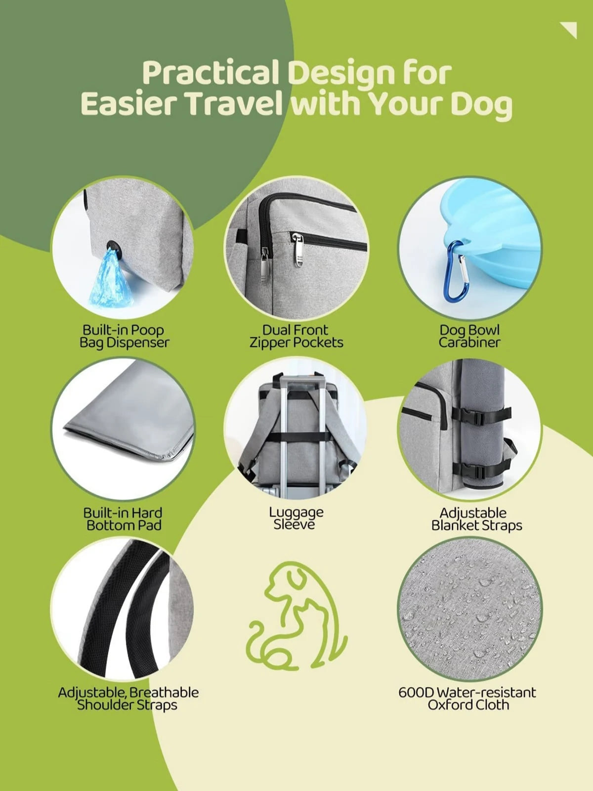 Pet Supplies Backpack Dog Cat Food Diaper Storage Backpacks Weekend Outdoor Large Capacity Tote Bag with Water Bowl Containers