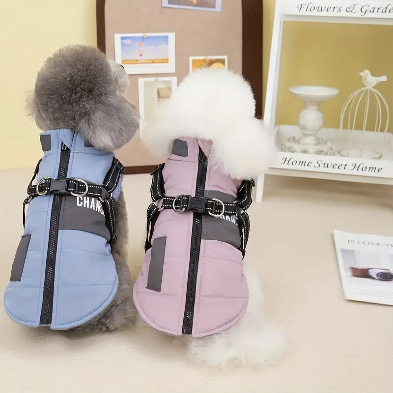 Winter Dog Coat Lined Jacket with Reflective Leash & Easy-Access Zipper Pet Winter Wear, Modern Pet Apparel, Durable Pet Gear