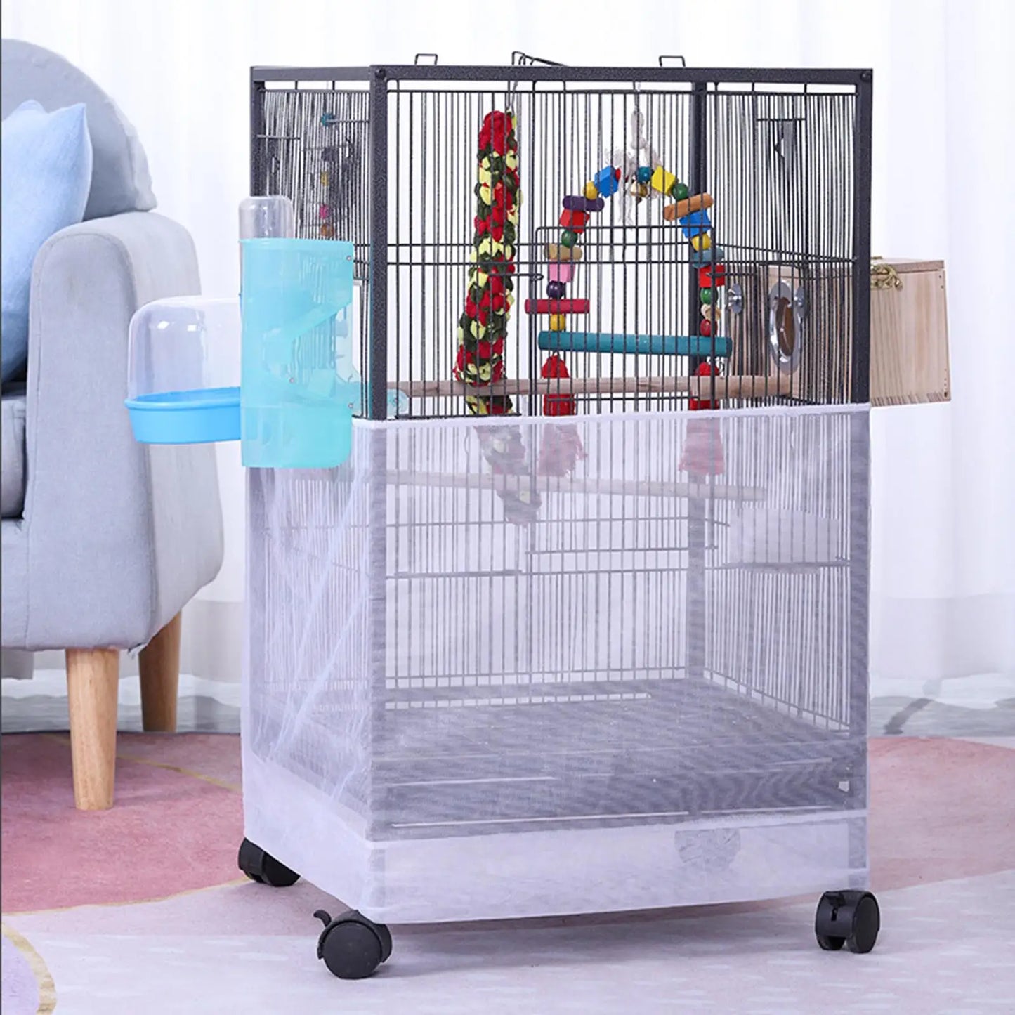 Bird Cage Mesh Cover Parrot Cage Catcher Cover For Cockatiels Budgies And Parrots Indoor Elastic Cover Protector