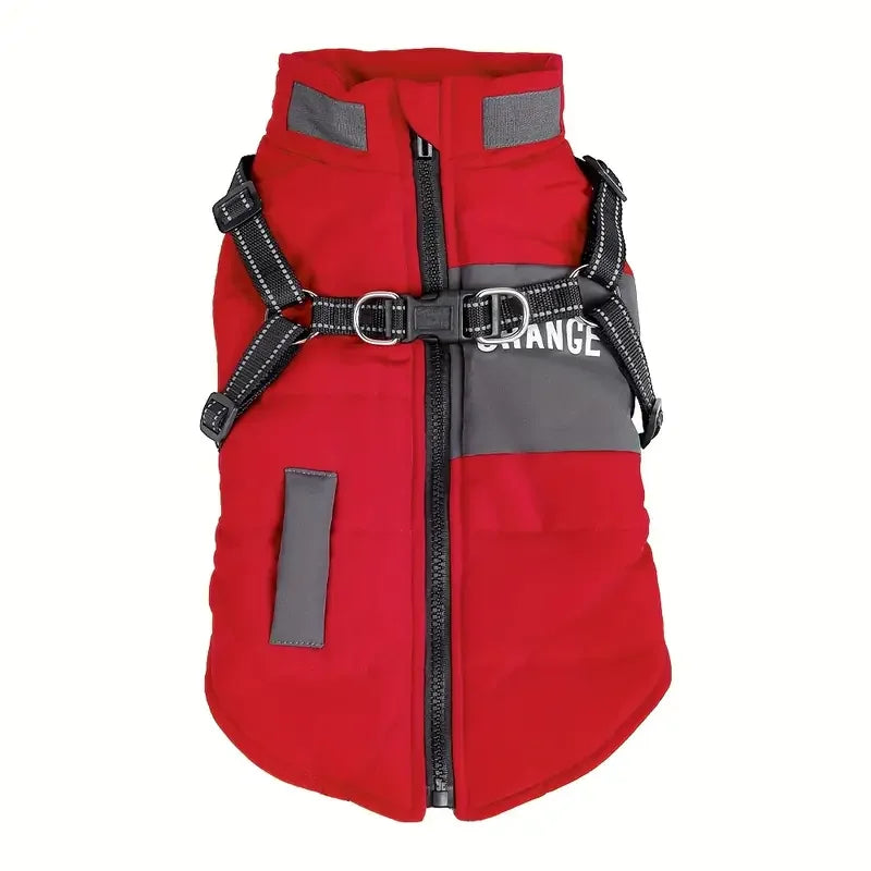 Winter Dog Coat Lined Jacket with Reflective Leash & Easy-Access Zipper Pet Winter Wear, Modern Pet Apparel, Durable Pet Gear