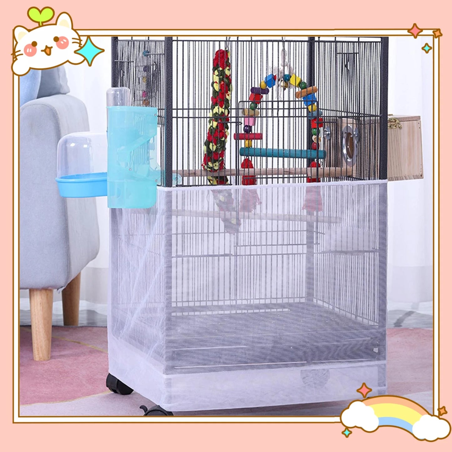 Bird Cage Mesh Cover Parrot Cage Catcher Cover For Cockatiels Budgies And Parrots Indoor Elastic Cover Protector