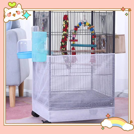 Bird Cage Mesh Cover Parrot Cage Catcher Cover For Cockatiels Budgies And Parrots Indoor Elastic Cover Protector