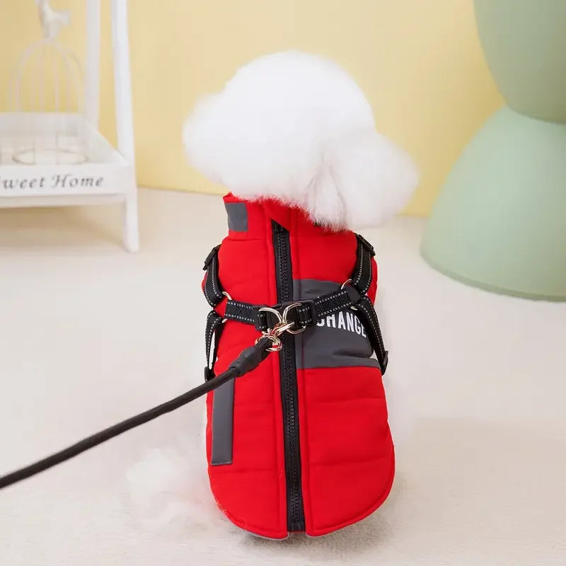 Winter Dog Coat Lined Jacket with Reflective Leash & Easy-Access Zipper Pet Winter Wear, Modern Pet Apparel, Durable Pet Gear