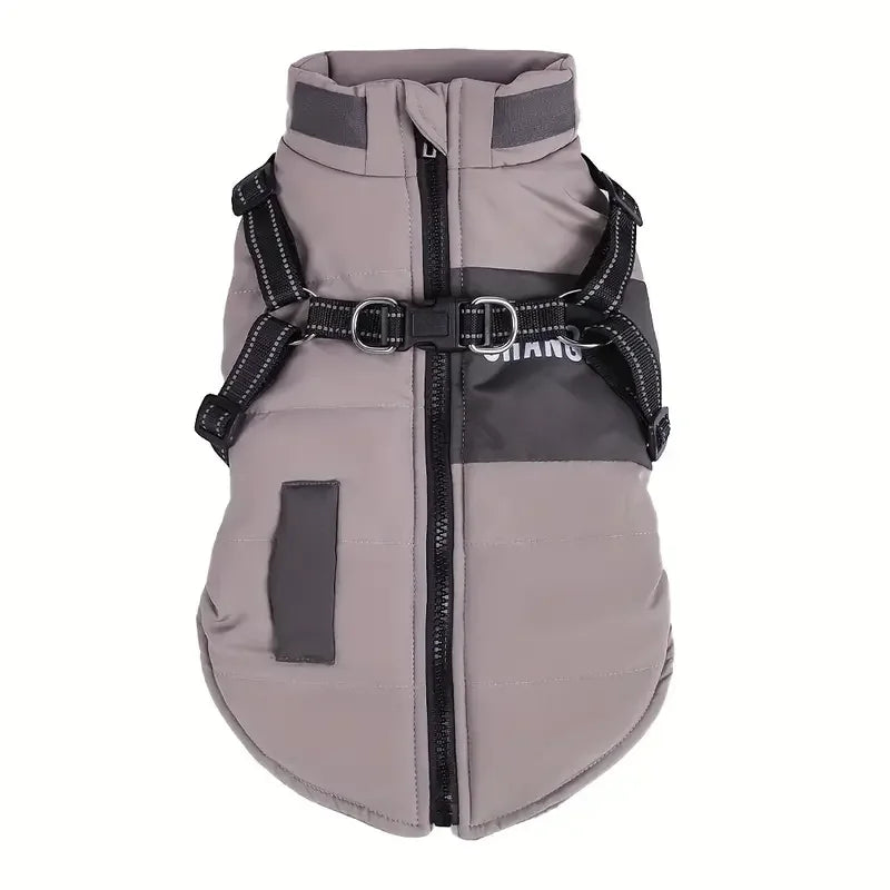 Winter Dog Coat Lined Jacket with Reflective Leash & Easy-Access Zipper Pet Winter Wear, Modern Pet Apparel, Durable Pet Gear