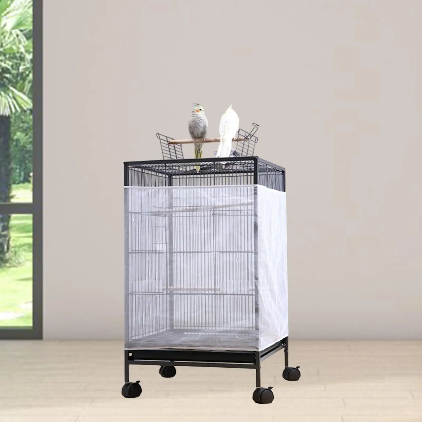 Bird Cage Mesh Cover Parrot Cage Catcher Cover For Cockatiels Budgies And Parrots Indoor Elastic Cover Protector