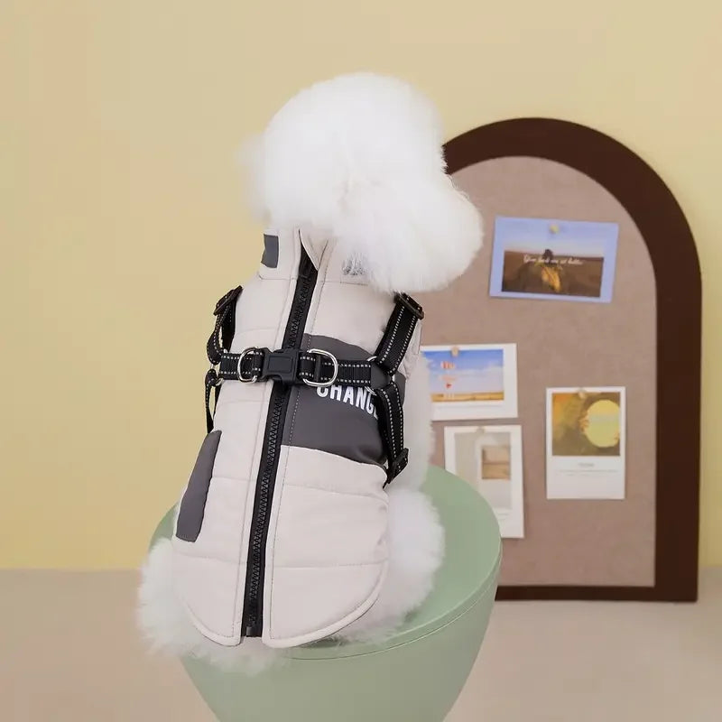 Winter Dog Coat Lined Jacket with Reflective Leash & Easy-Access Zipper Pet Winter Wear, Modern Pet Apparel, Durable Pet Gear