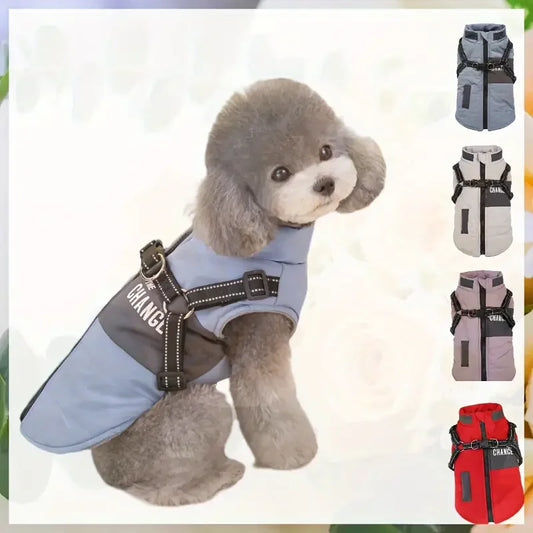 Winter Dog Coat Lined Jacket with Reflective Leash & Easy-Access Zipper Pet Winter Wear, Modern Pet Apparel, Durable Pet Gear