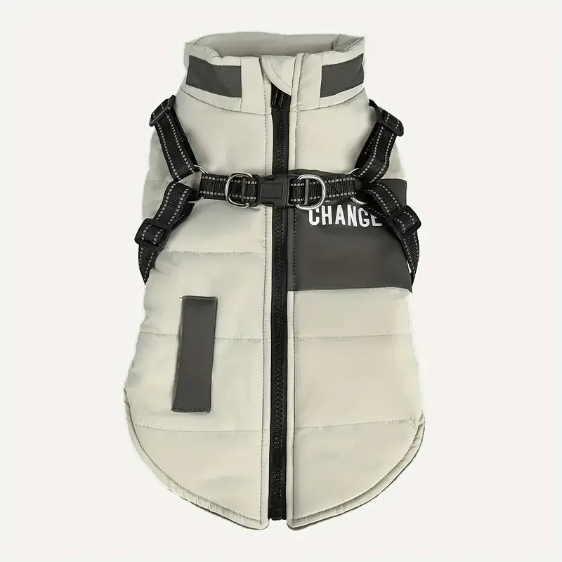 Winter Dog Coat Lined Jacket with Reflective Leash & Easy-Access Zipper Pet Winter Wear, Modern Pet Apparel, Durable Pet Gear