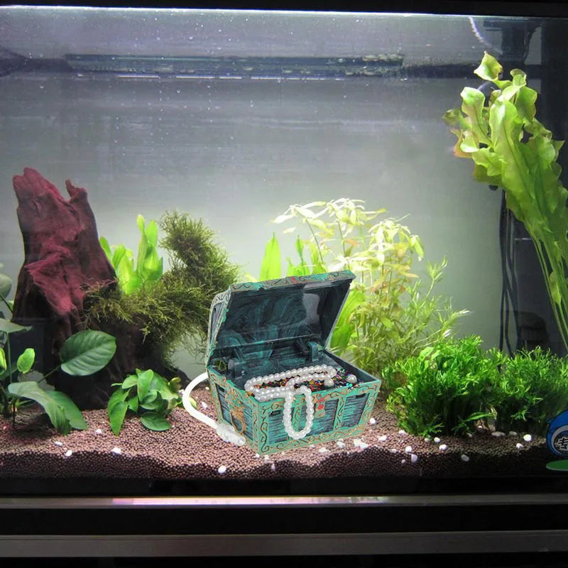 2025 New Treasure Chest Shaped Aquarium Air Action Ornament Fish Tank Aquascaping Decor