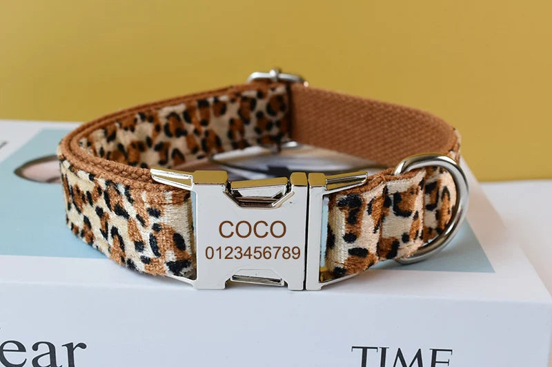 Leopard Print Bow Tie Dog Collar For Small Medium Large Dogs Custom Collars Engraved Nameplate Pet Supplies Necklace Animal 01