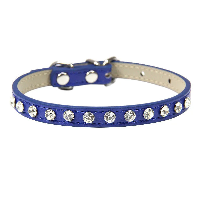 12 Colors Bling Rhinestone PU Leather Collar for Dog Cat Pet Accessories Crystal Diamond Dog Collar and Leash for Small Dogs