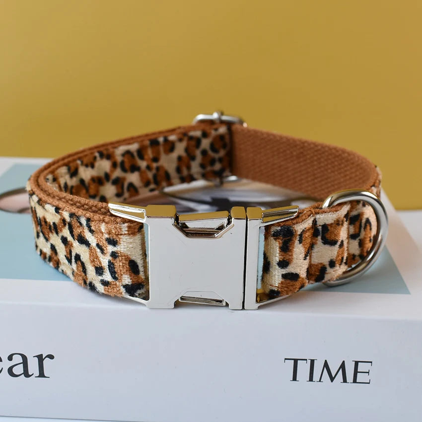 Leopard Print Bow Tie Dog Collar For Small Medium Large Dogs Custom Collars Engraved Nameplate Pet Supplies Necklace Animal 01