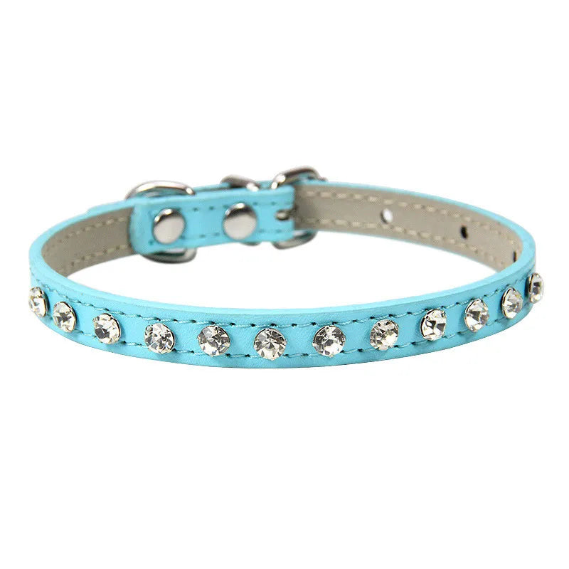 12 Colors Bling Rhinestone PU Leather Collar for Dog Cat Pet Accessories Crystal Diamond Dog Collar and Leash for Small Dogs