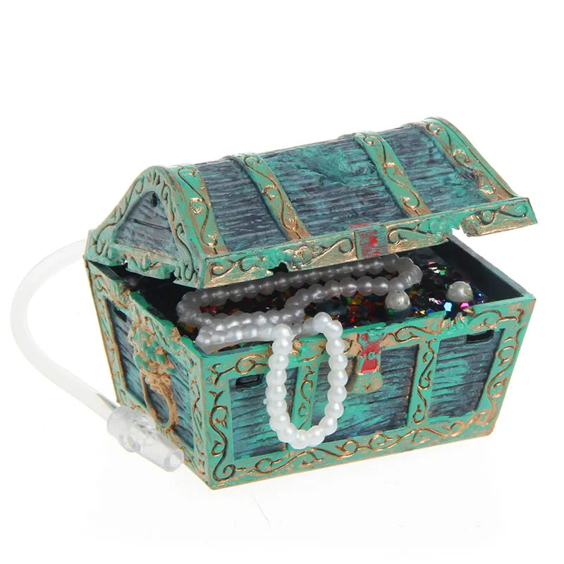 2025 New Treasure Chest Shaped Aquarium Air Action Ornament Fish Tank Aquascaping Decor