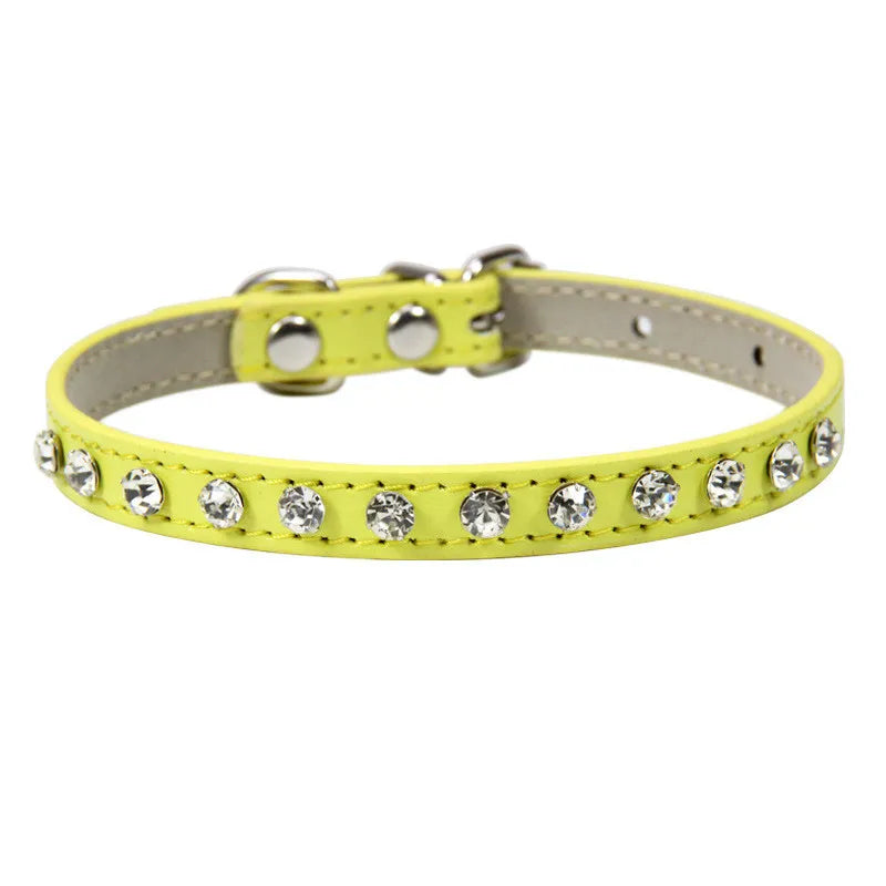 12 Colors Bling Rhinestone PU Leather Collar for Dog Cat Pet Accessories Crystal Diamond Dog Collar and Leash for Small Dogs