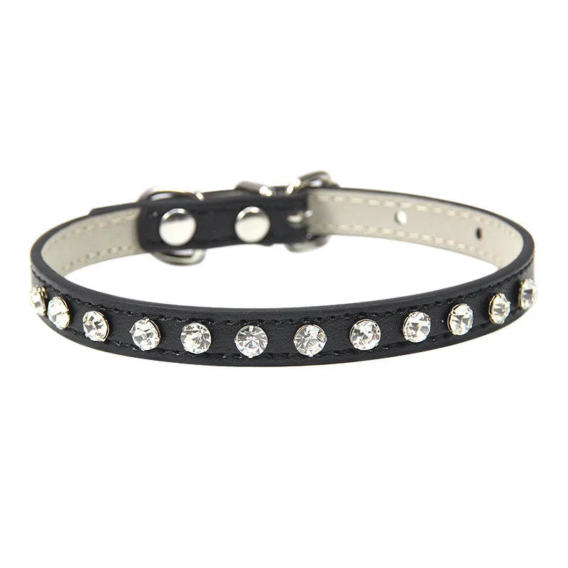 12 Colors Bling Rhinestone PU Leather Collar for Dog Cat Pet Accessories Crystal Diamond Dog Collar and Leash for Small Dogs