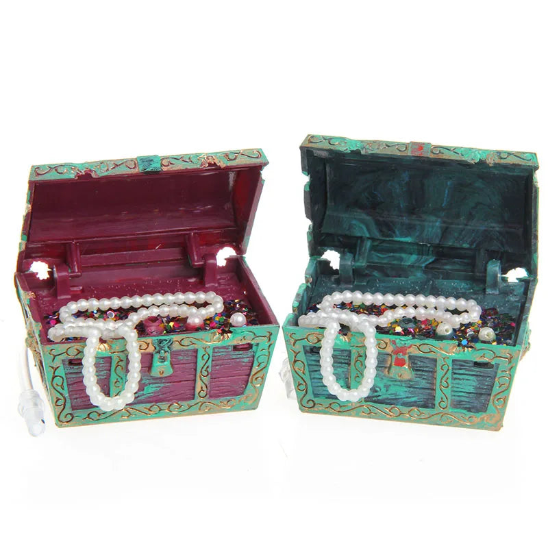 2025 New Treasure Chest Shaped Aquarium Air Action Ornament Fish Tank Aquascaping Decor
