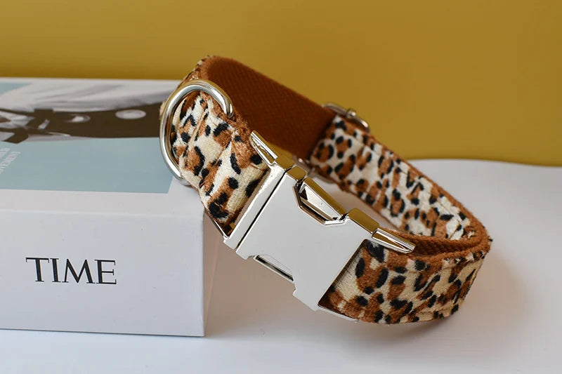 Leopard Print Bow Tie Dog Collar For Small Medium Large Dogs Custom Collars Engraved Nameplate Pet Supplies Necklace Animal 01