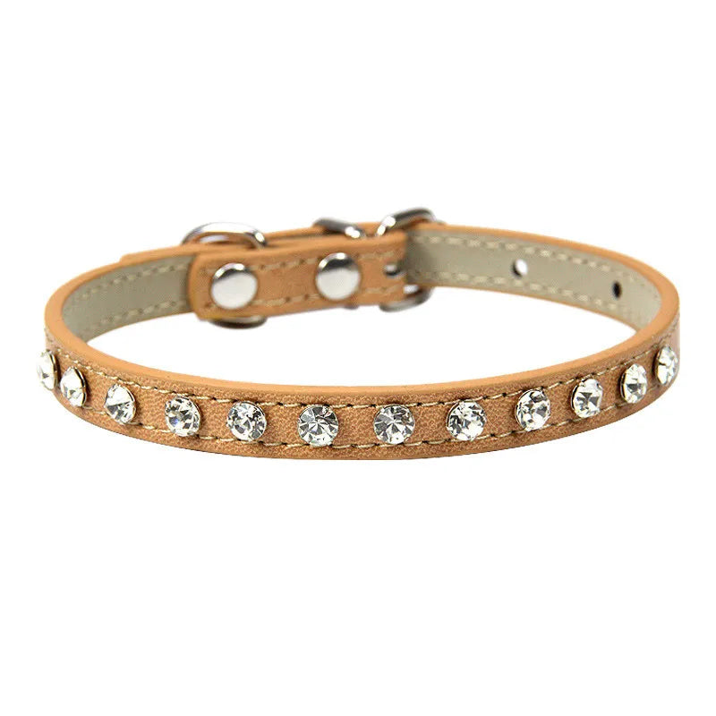 12 Colors Bling Rhinestone PU Leather Collar for Dog Cat Pet Accessories Crystal Diamond Dog Collar and Leash for Small Dogs