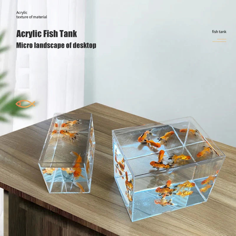 Aquarium Acrylic Fish Tank Betta Fish Display Rack Multi-grids Desktop Small Fish Tank Isolation Turtle Tank Miniature Landscape