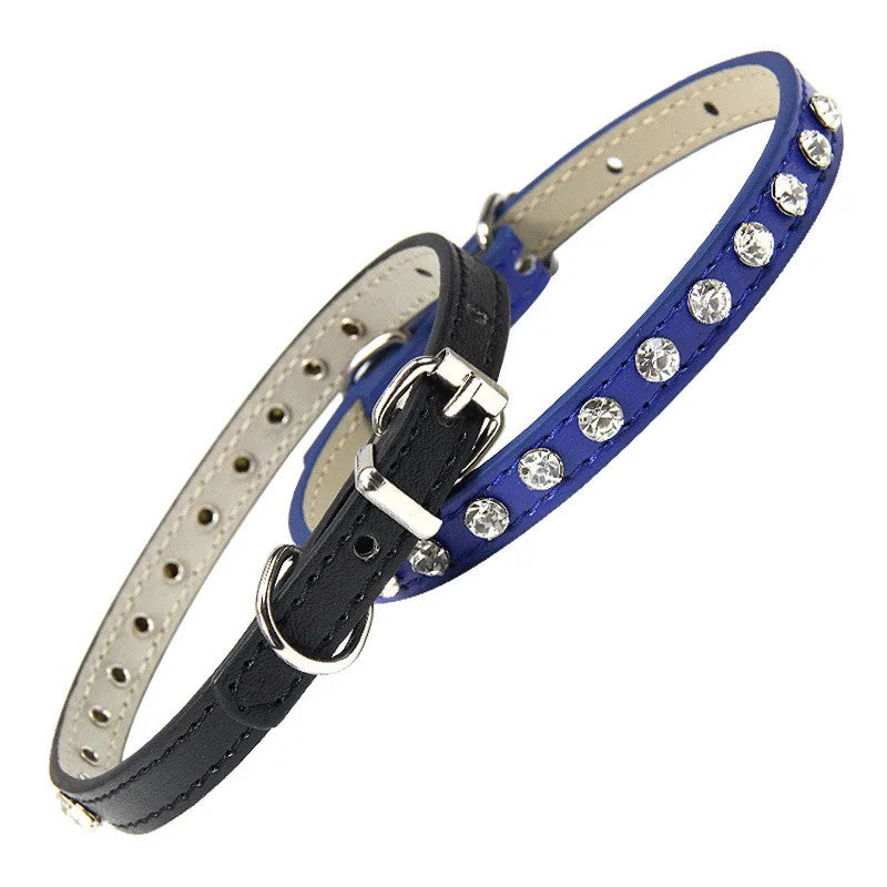 12 Colors Bling Rhinestone PU Leather Collar for Dog Cat Pet Accessories Crystal Diamond Dog Collar and Leash for Small Dogs