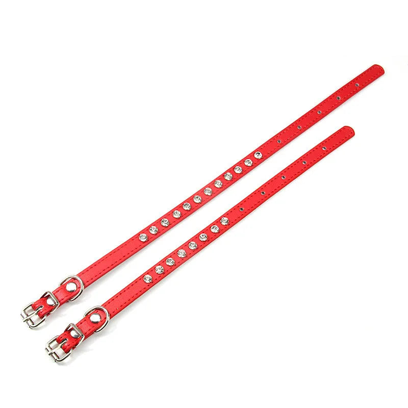 12 Colors Bling Rhinestone PU Leather Collar for Dog Cat Pet Accessories Crystal Diamond Dog Collar and Leash for Small Dogs