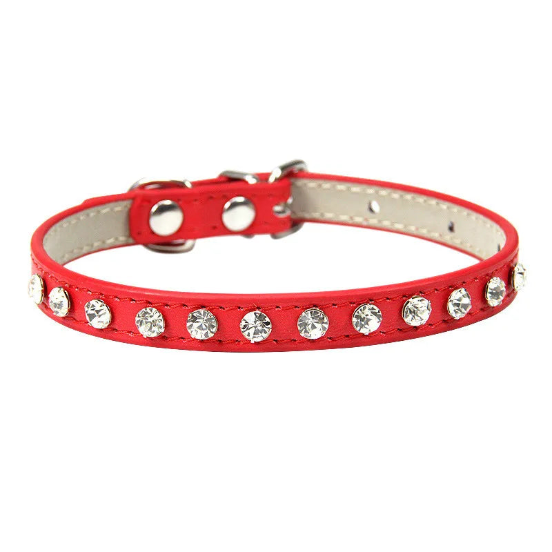 12 Colors Bling Rhinestone PU Leather Collar for Dog Cat Pet Accessories Crystal Diamond Dog Collar and Leash for Small Dogs