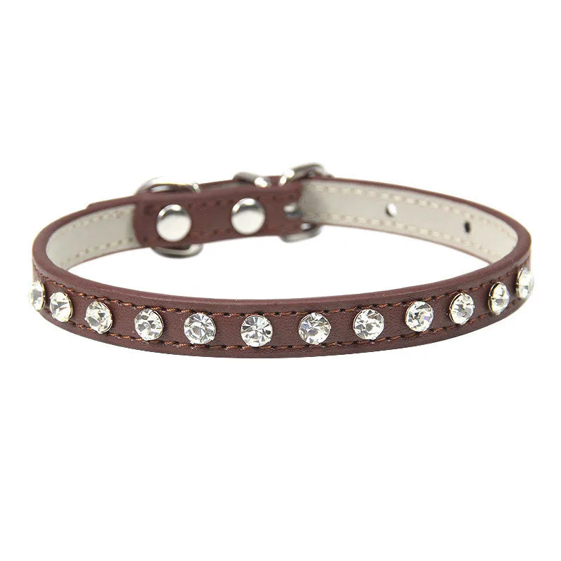 12 Colors Bling Rhinestone PU Leather Collar for Dog Cat Pet Accessories Crystal Diamond Dog Collar and Leash for Small Dogs
