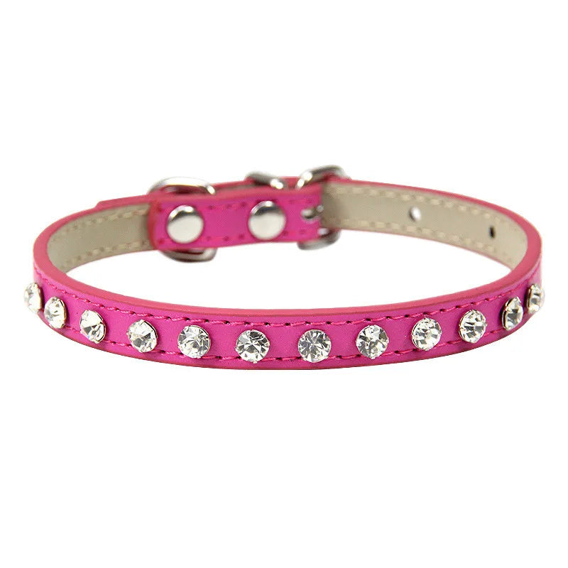 12 Colors Bling Rhinestone PU Leather Collar for Dog Cat Pet Accessories Crystal Diamond Dog Collar and Leash for Small Dogs