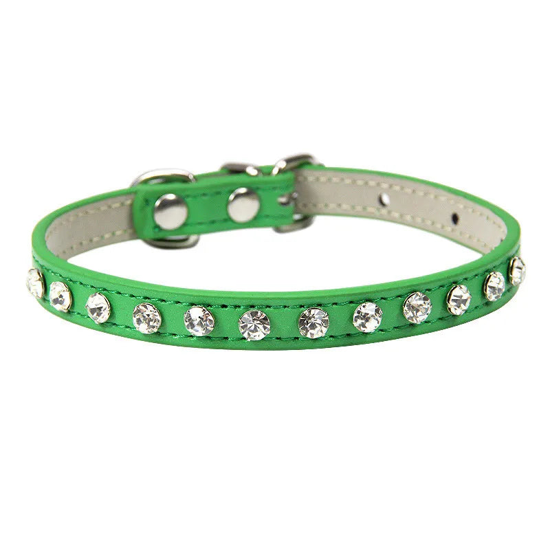 12 Colors Bling Rhinestone PU Leather Collar for Dog Cat Pet Accessories Crystal Diamond Dog Collar and Leash for Small Dogs