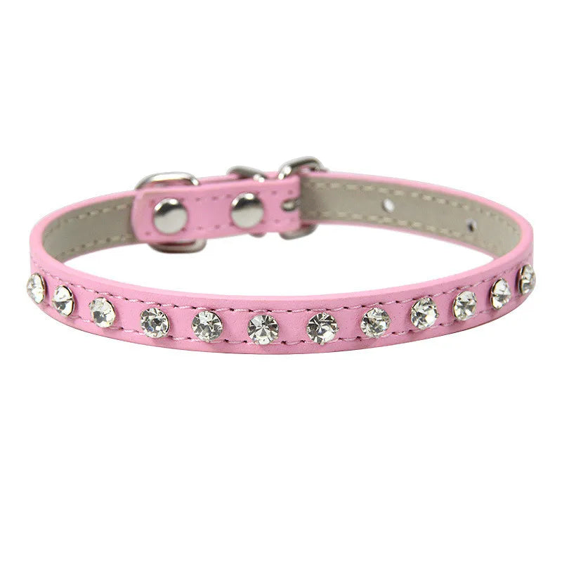 12 Colors Bling Rhinestone PU Leather Collar for Dog Cat Pet Accessories Crystal Diamond Dog Collar and Leash for Small Dogs