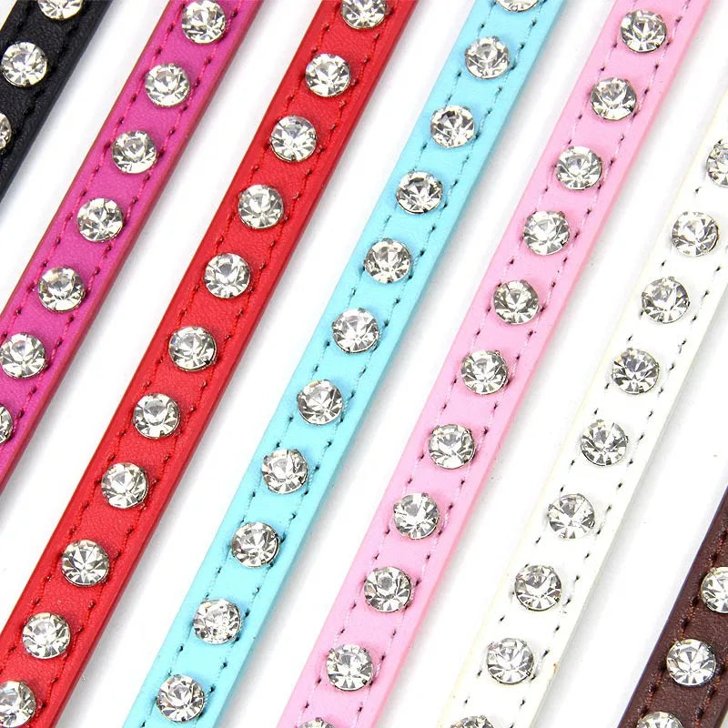12 Colors Bling Rhinestone PU Leather Collar for Dog Cat Pet Accessories Crystal Diamond Dog Collar and Leash for Small Dogs