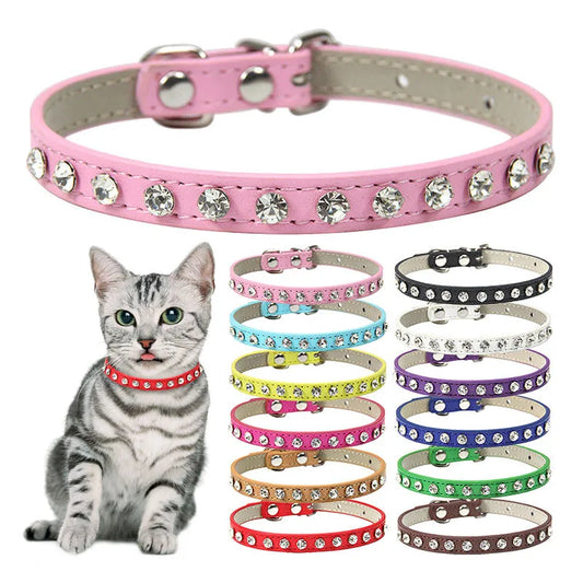 12 Colors Bling Rhinestone PU Leather Collar for Dog Cat Pet Accessories Crystal Diamond Dog Collar and Leash for Small Dogs