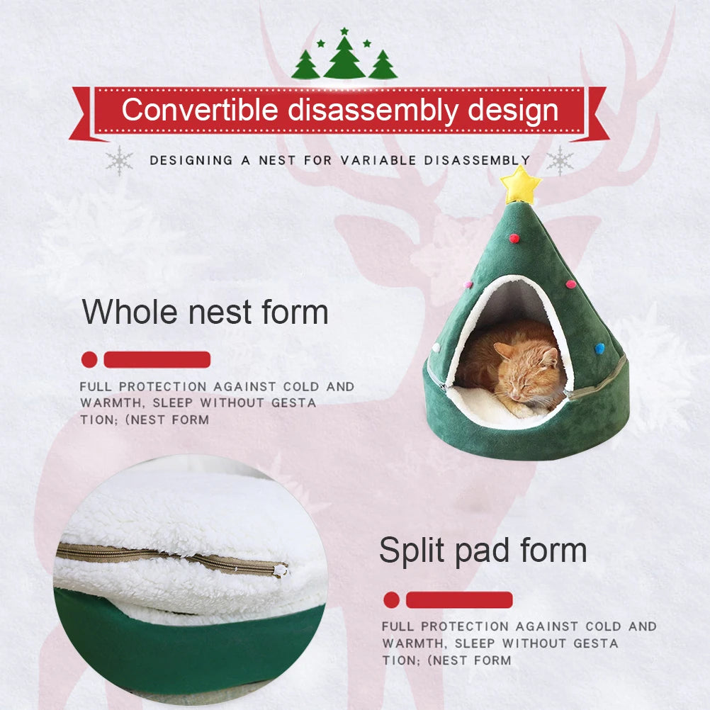 Cat Tent Cave Bed Christmas Tree Cat House Bed Comfortable Triangle Cat Bed Pet Tent House Christmas Tree Cat House Bed