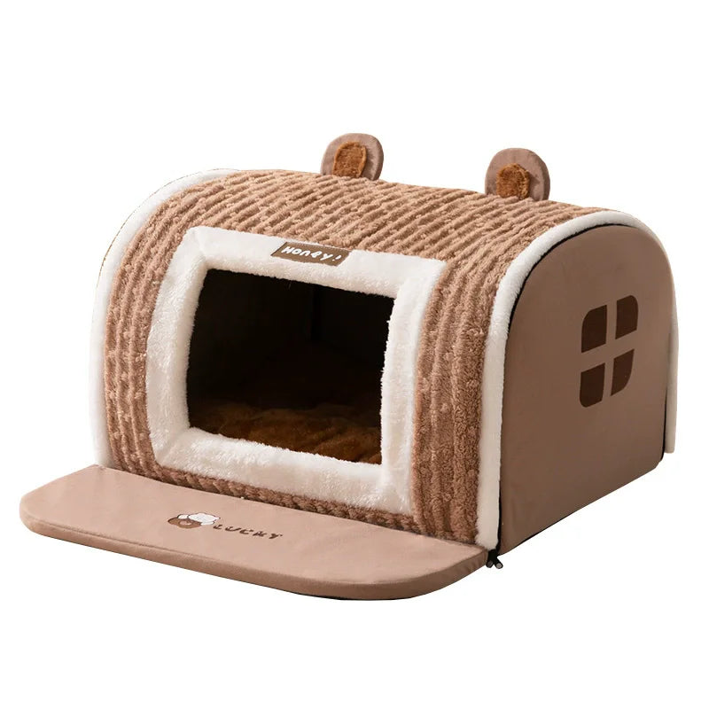 Cute Pet House with Foldable Soft Pet Bed Detachable Washable Pet Castle Suitable for Small Medium-sized Dogs and Cat Cave Nests