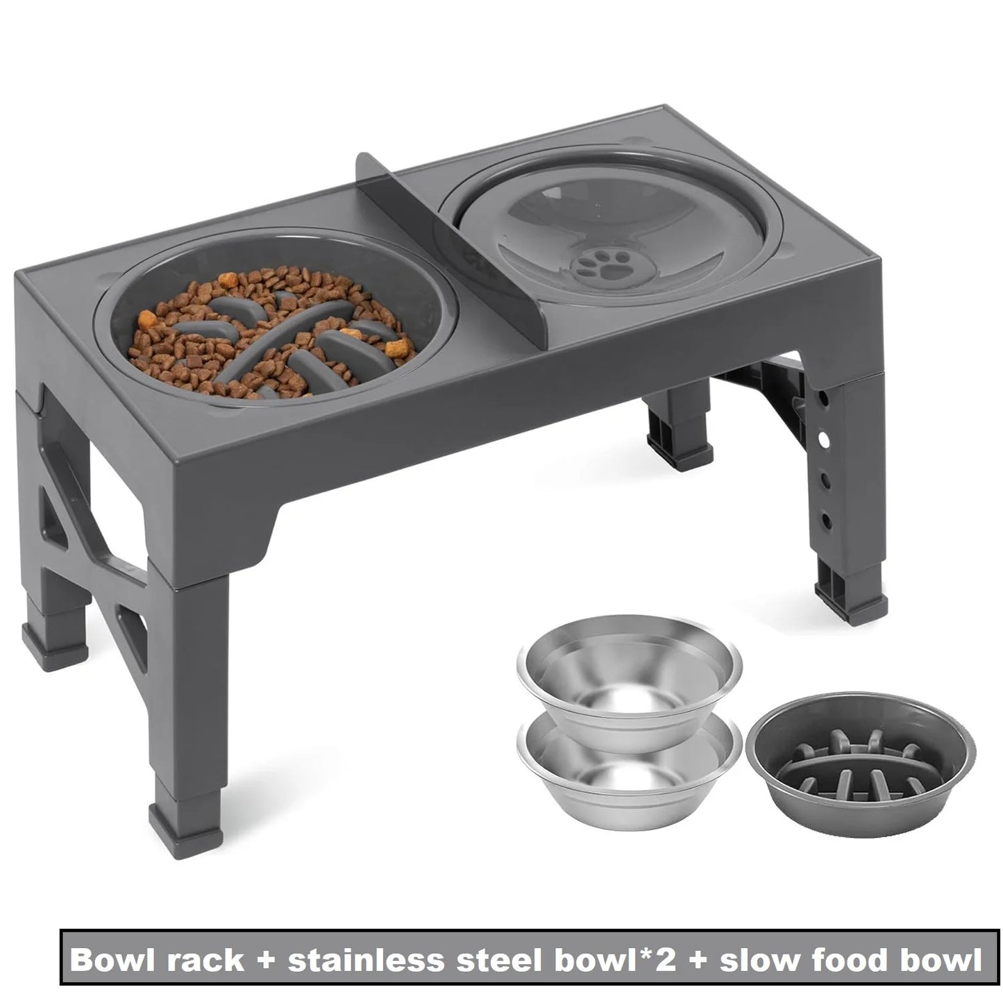 Adjustable Elevated Dog Bowls Foldable Raised Pet Feeder with Stainless Steel Bowls for Small Medium Large Dogs Reducing Neck