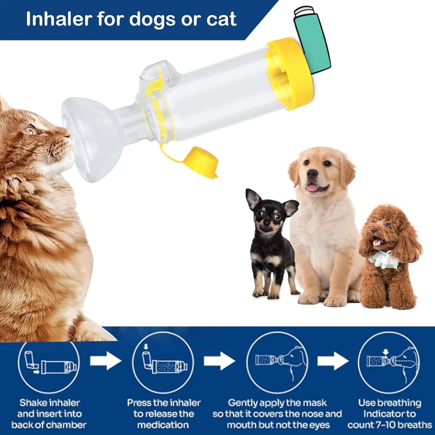 Pet free-space chamber, cat or dog nebulizer, handheld spacer for drug administration to pets(yellow)