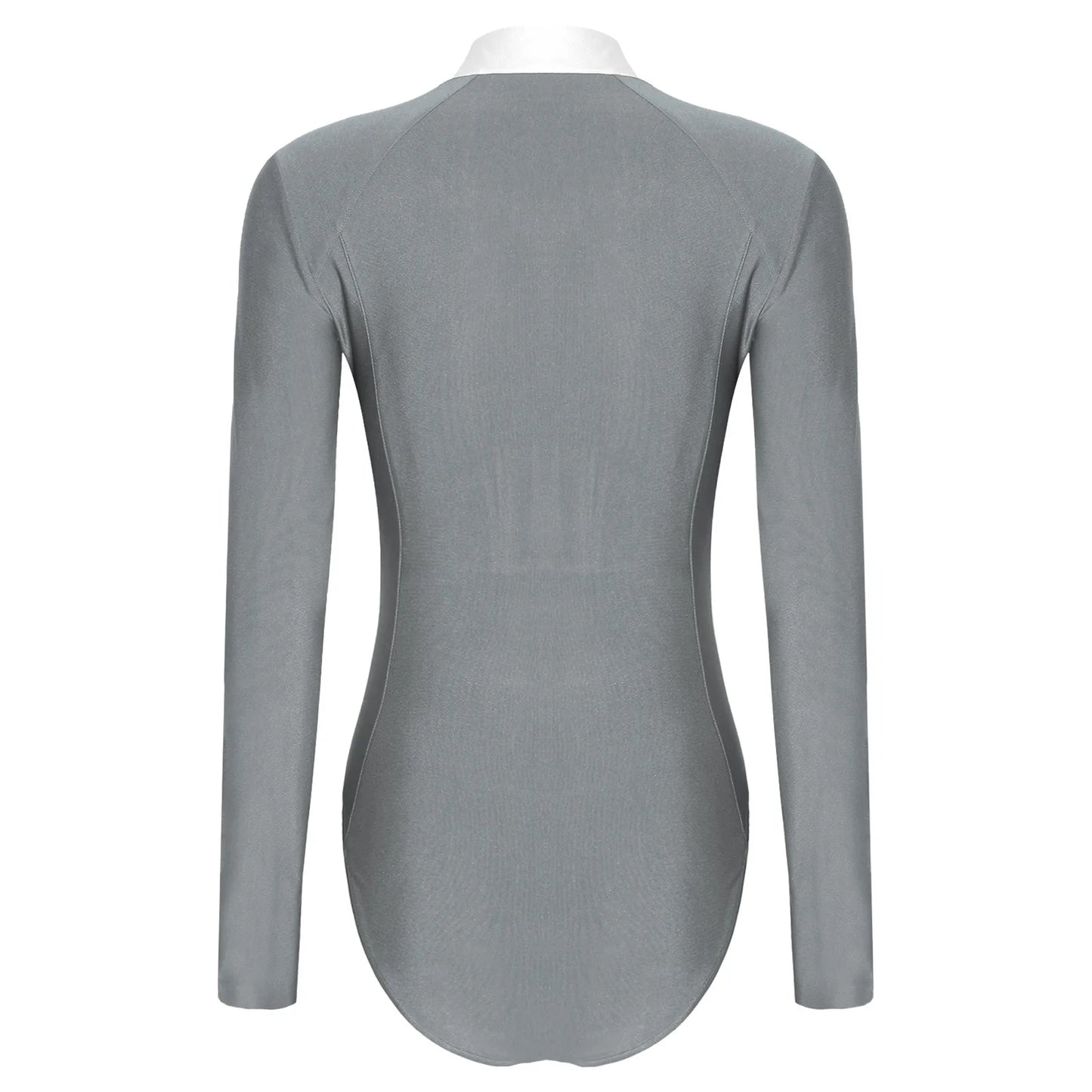 Womens Equestrian Riding Horse  Competition Shirt Slim Fit Jumpsuit Pleated Long Sleeve Buttoned Crotch Leotard Tuxedo Rompers